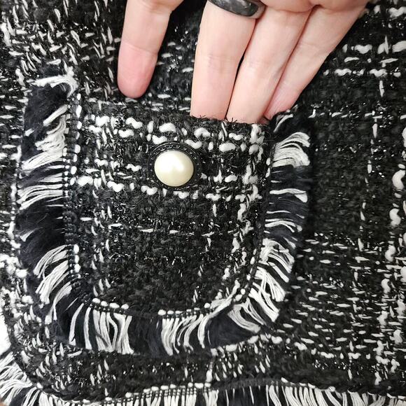 NWT Joseph Ribkoff Crop Tweed Jacket Womens Fringe Shimmer Open Front 10 Medium - Picture 5 of 9